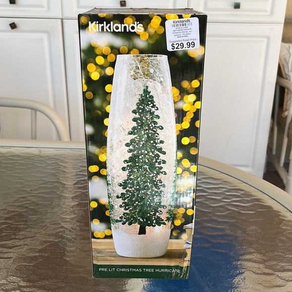 Kirklands Holiday Nib Kirkland Prelit Bronze Tree Glass Hurricane